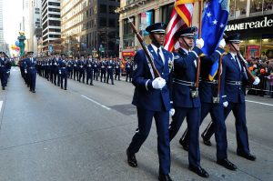 The U.S. Air Force Honor Guard Colors Team leads ceremonial guardsmen as they march in the 86th Annual Macy’s Thanksgiv- ing Day Parade in New York City on Nov. 22, 2012. Wikimedia