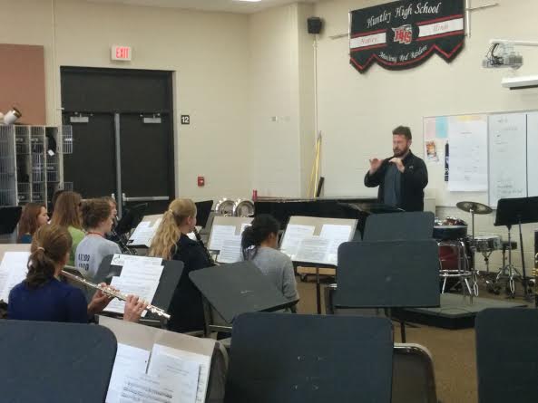 Students prepare for IMEA auditions in band room (Weideman).