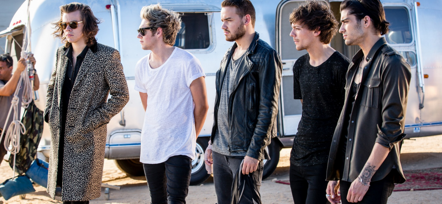 One Direction stands together on set while filming the music video for the new track, Steal My Girl, off of their new album, Four. (Photo Courtesy of onedirectionmusic.com)