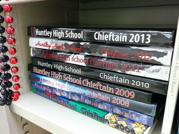 All of the Huntley Chieftain yearbooks since 2006 (E. Weideman)
