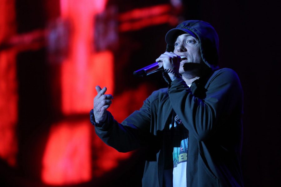 Eminem performs Friday, Aug. 1, 2014, at Lollapalooza in Chicagos Grant Park. (Brian Cassella/Chicago Tribune/MCT)