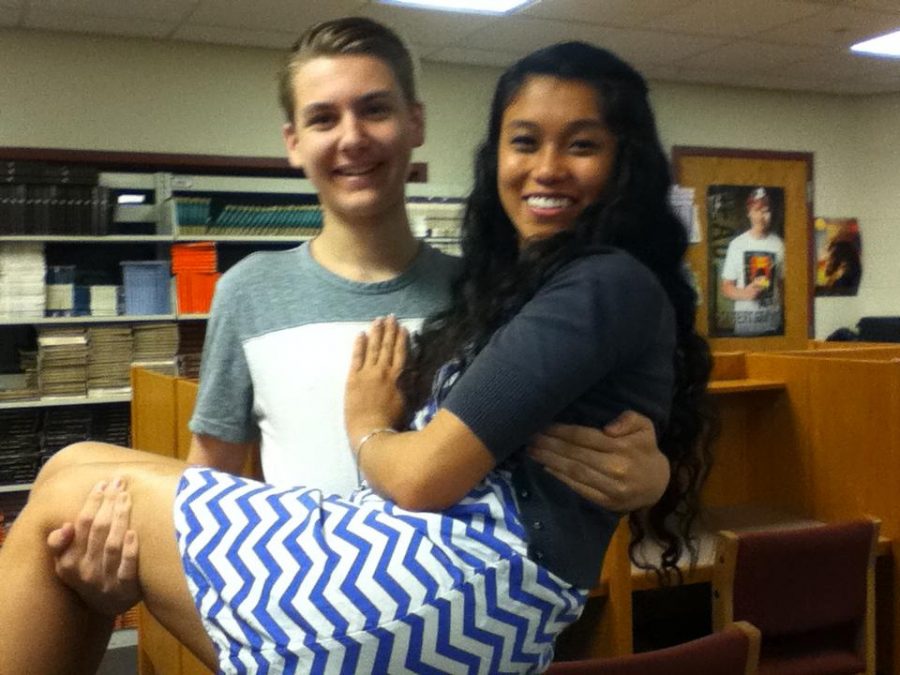 Audrey and Cameron in the library at Huntley High School.