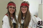 Grace Carman (right) and Becca Fishman (left) pose on Twin Day during Homecoming Week.
