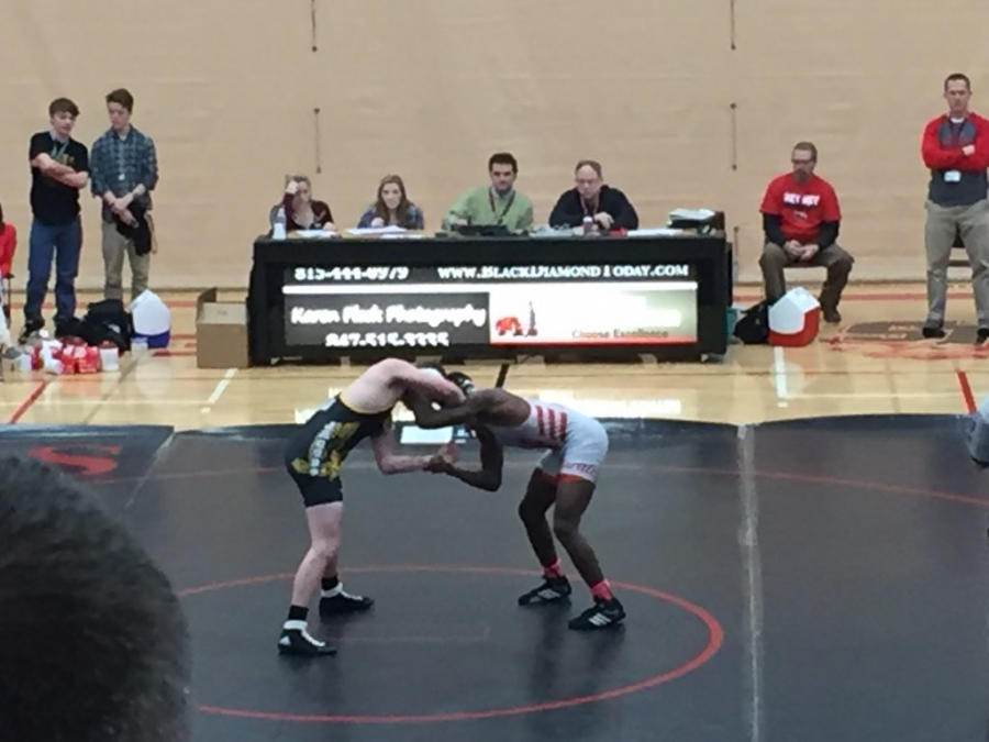 Sophomore Justin Allen grapples with his opponent.