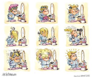 The making of Donald Trump's hairstyle (Courtesy of http://www.politico.com/wuerker/).