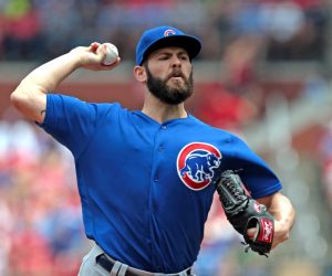 Chicago Cubs pitcher Jake Arrieta works during the second inning against the St. Louis Cardinals on Wednesday, May 25, 2016, at Busch Stadium in St. Louis. The Cubs won, 9-8. (Laurie Skrivan/St. Louis Post-Dispatch/TNS)
