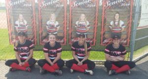 From left: Jenna Lawler, Megan Baczewski, Hayley O’Mara, and Shields on senior night (Courtesy of @HHSSoftball Twitter).