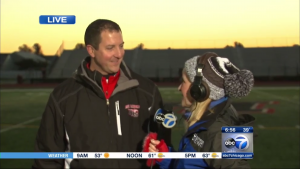 Principal Scott Rowe speaks with meteorologist Tracy Butler (Courtesy of @TracyButlerABC7