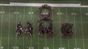 Huntley students get into their first formation (Courtesy of @TracyButlerABC7