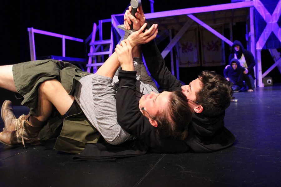 Juniors Benjamin Johnson and Jacob Lopez during the Banquo and Macbeth fight (K. Troy)
