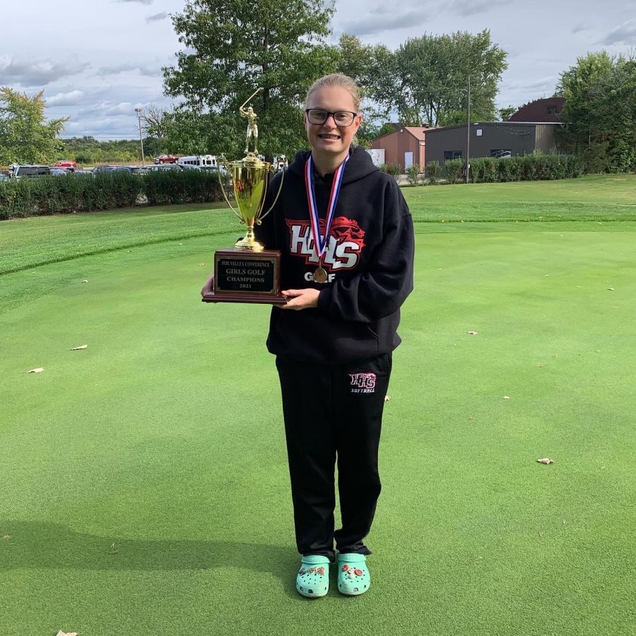 Goraj with her Fox Valley Conference Championship trophy. 