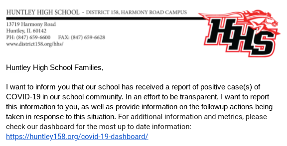 The district's email to HHS families no longer shows the exact number of COVID-19 cases per day as the cases rise.