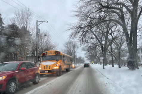 Students and staff carefully drive on the roads in order to make it to school. 