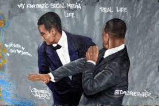A drawing of Will Smith slapping Chris Rock.