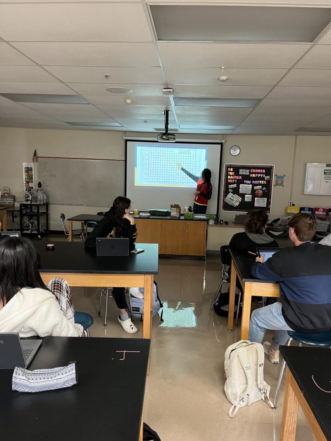 Labas lectures in class for 10-15 minutes before giving students time to do independent work. (G. Sweeney)