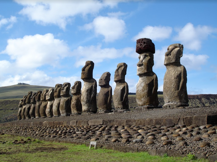 The stones sit alone on Easter Island thousands of year later.