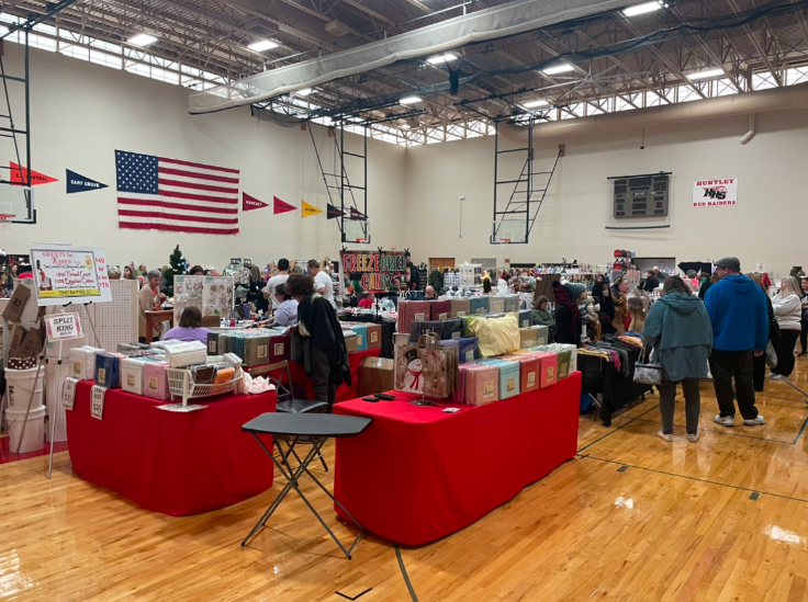 Dozens of booths selling different crafts lining the gym.