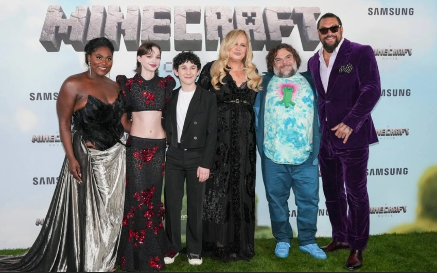 The main cast of “A Minecraft Movie” at the world premiere.