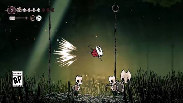 Silksong gameplay highlighting Hornet within the traditionally crafted 2D art style.