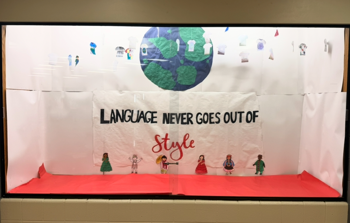 The World Language Week display case at HHS.