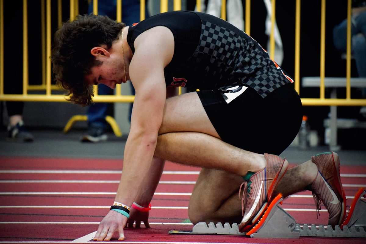 Senior Ben Voight setting to run his heat. 