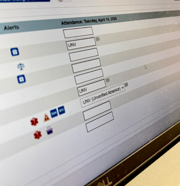 Attendance record showing multiple UNVs of senior students